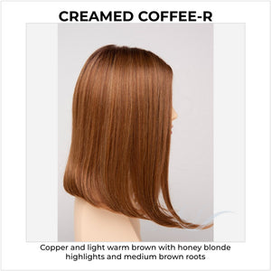 Chelsea By Envy in Creamed Coffee-R-Copper and light warm brown with honey blonde highlights and medium brown roots
