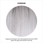 Load image into Gallery viewer, Chrome-Cappuccino brown root with gradual mixture of 30% gray, 10% gray, and white at the tip
