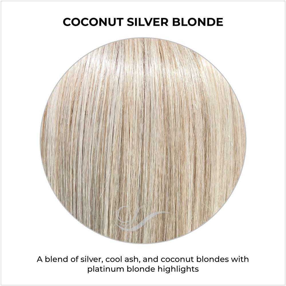 Coconut Silver Blonde-A blend of silver, cool ash, and coconut blondes with platinum blonde highlights