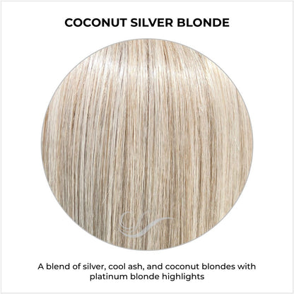 Coconut Silver Blonde-A blend of silver, cool ash, and coconut blondes with platinum blonde highlights