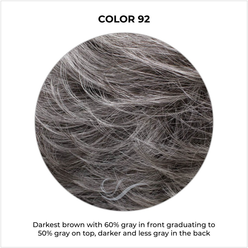 COLOR 92-Darkest brown with 60% gray in front graduating to 50% gray on top, darker and less gray in the back