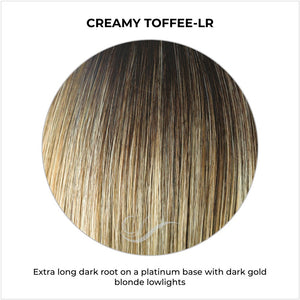 Creamy Toffee-LR-Extra long dark root on a platinum base with dark gold blonde lowlights