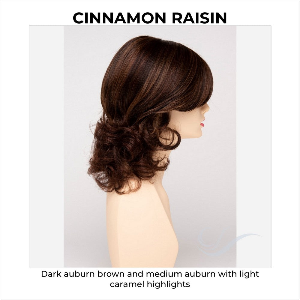 Danielle By Envy in Cinnamon Raisin-Dark auburn brown and medium auburn with light caramel highlights