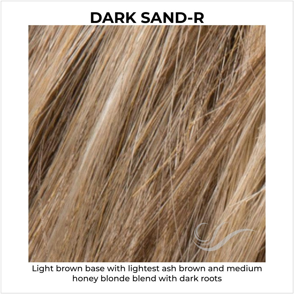 Dark Sand-R-Light brown base with lightest ash brown and medium honey blonde blend with dark roots