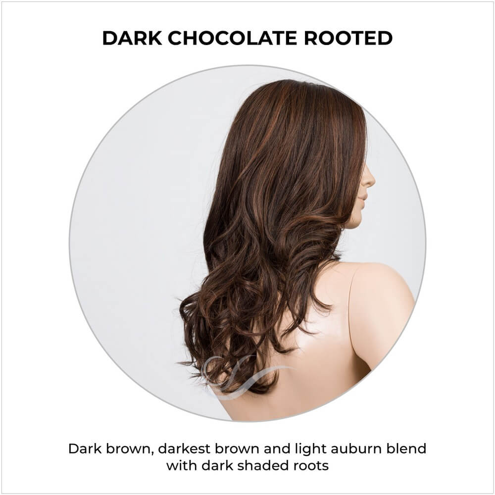 Diva by Ellen Wille in Dark Chocolate Rooted-Dark brown, darkest brown and light auburn blend with dark shaded roots