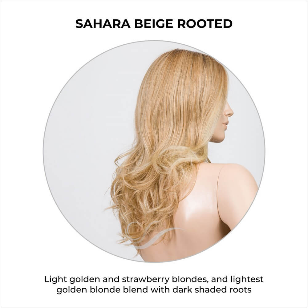 Diva by Ellen Wille in Sahara Beige Rooted-Light golden and strawberry blondes, and lightest golden blonde blend with dark shaded roots
