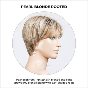 Elan by Ellen Wille in Pearl Blonde Rooted-Pearl platinum, lightest ash blonde and light strawberry blonde blend with dark shaded roots
