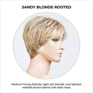 Elan by Ellen Wille in Sandy Blonde Rooted-Medium honey blonde, light ash blonde, and lightest reddish brown blend with dark roots