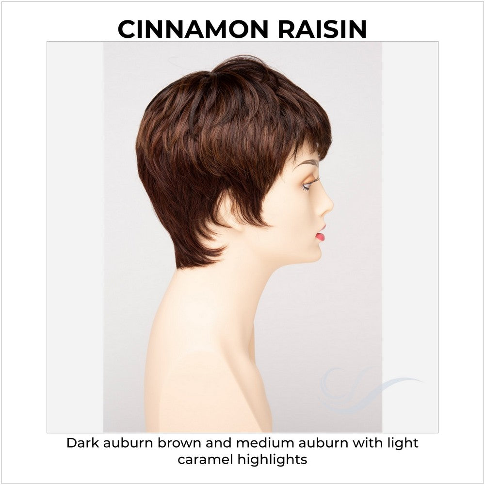 Fiona By Envy in Cinnamon Raisin-Dark auburn brown and medium auburn with light caramel highlights
