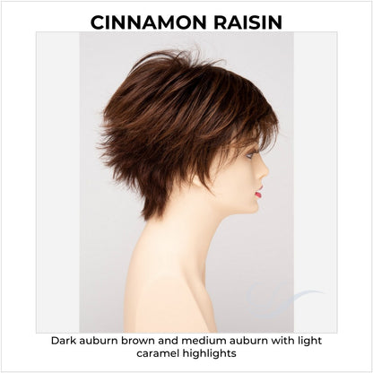 Flame By Envy in Cinnamon Raisin-Dark auburn brown and medium auburn with light caramel highlights