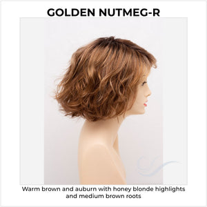 Gia by Envy in Golden Nutmeg-R-Warm brown and auburn with honey blonde highlights and medium brown roots