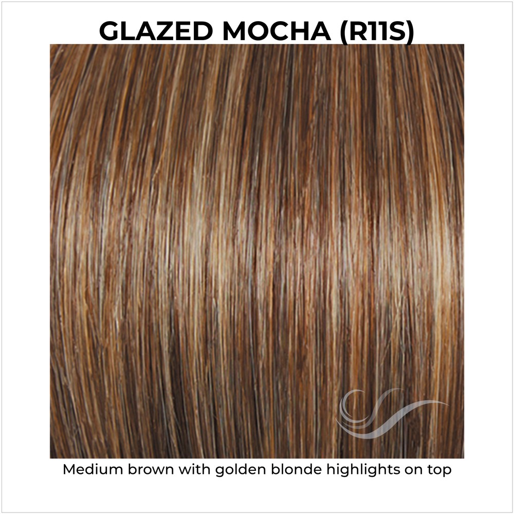 Glazed Mocha (R11S)-Medium brown with golden blonde highlights on top