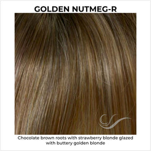 Golden Nutmeg-Chocolate brown roots with strawberry blonde glazed with buttery golden blonde 