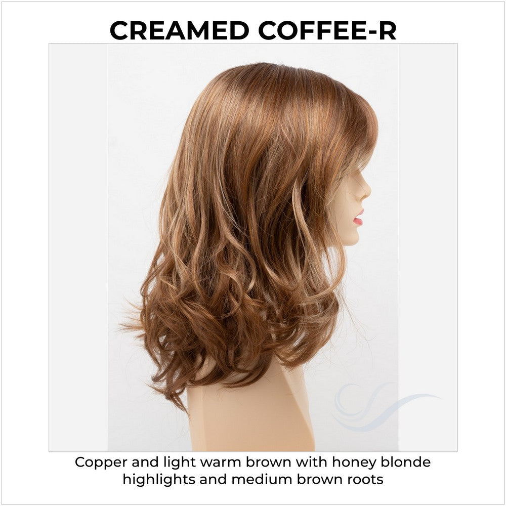 Harmony by Envy in Creamed Coffee-R-Copper and light warm brown with honey blonde highlights and medium brown roots