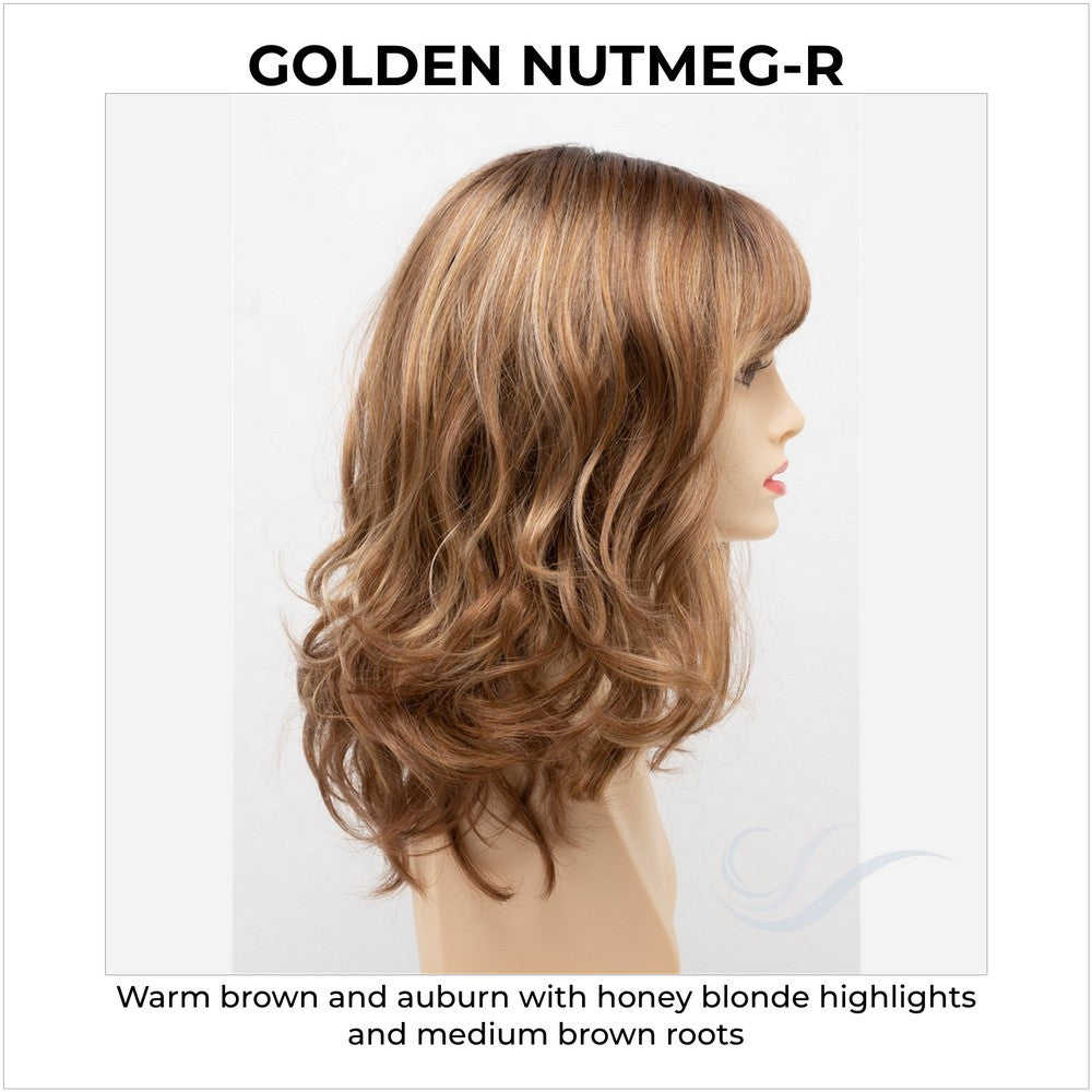 Harmony by Envy in Golden Nutmeg-R-Warm brown and auburn with honey blonde highlights and medium brown roots