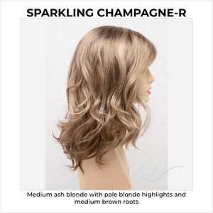 Harmony by Envy in Sparkling Champagne-R-Medium ash blonde with pale blonde highlights and medium brown roots