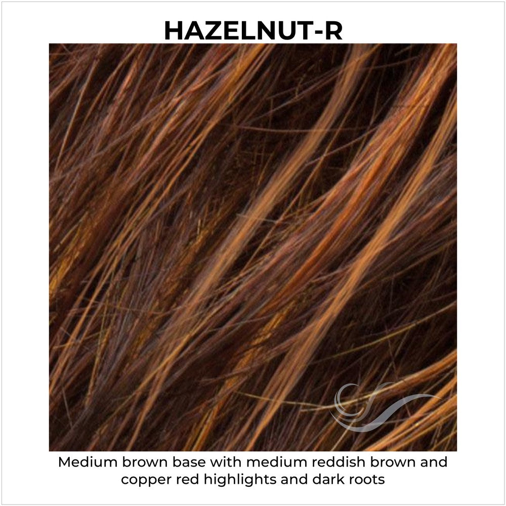 Hazelnut-R-Medium brown base with medium reddish brown and copper red highlights and dark roots