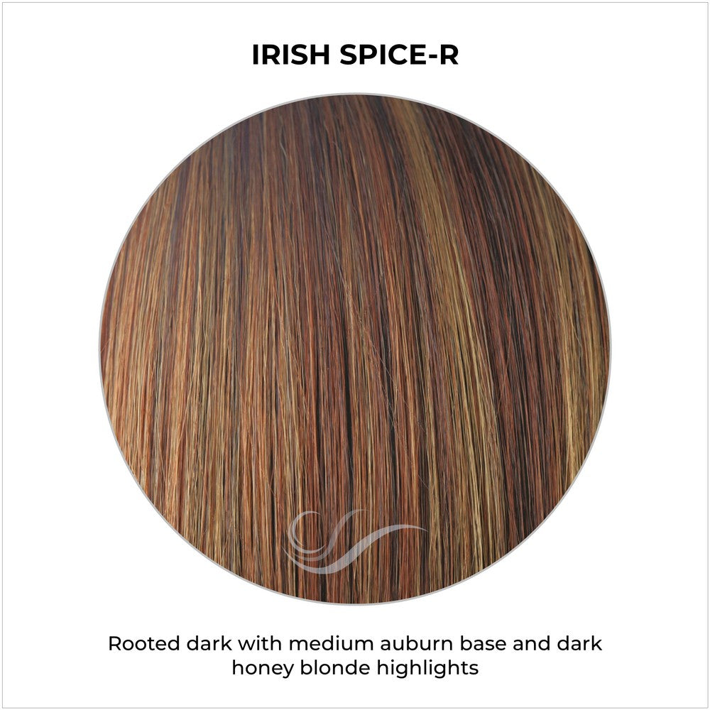 Irish Spice-R-Rooted dark with medium auburn base and dark honey blonde highlights