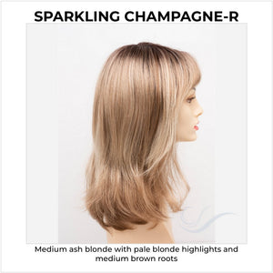 Jolie by Envy in Sparkling Champagne-R-Medium ash blonde with pale blonde highlights and medium brown roots