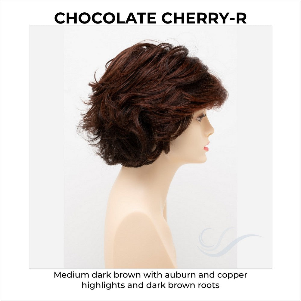 Kylie By Envy in Chocolate Cherry-R-Medium dark brown with auburn and copper highlights and dark brown roots
