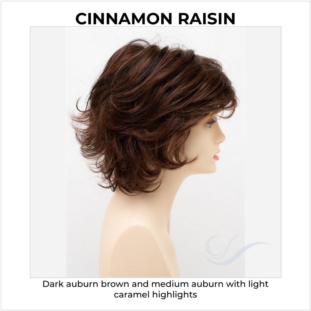 Kylie By Envy in Cinnamon Raisin-Dark auburn brown and medium auburn with light caramel highlights