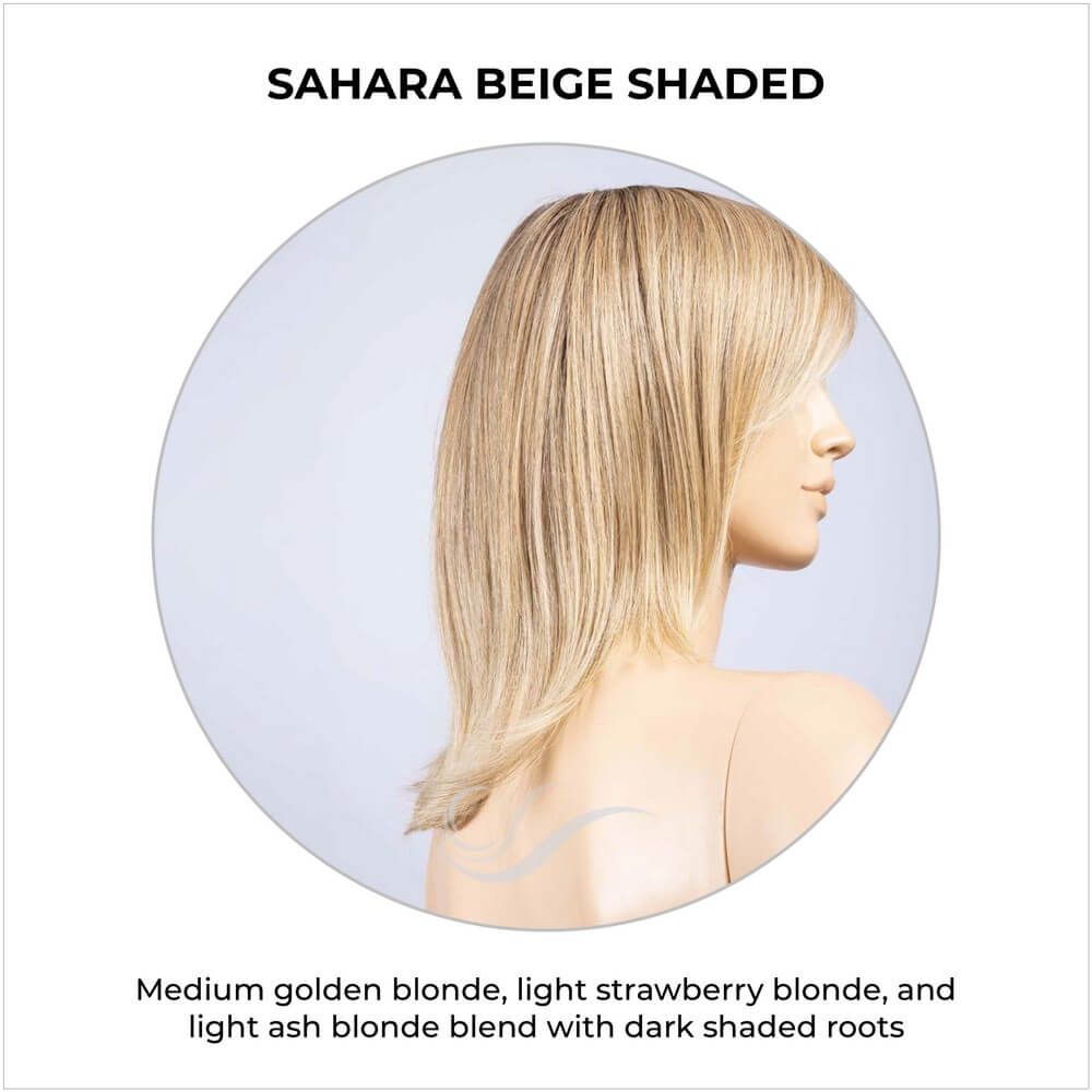 Luna by Ellen Wille in Sahara Beige Shaded-Medium golden blonde, light strawberry blonde, and light ash blonde blend with dark shaded roots