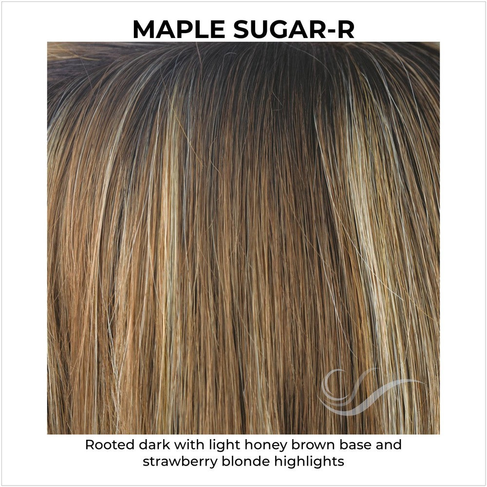 Maple Sugar-R-Rooted dark with light honey brown base and strawberry blonde highlights