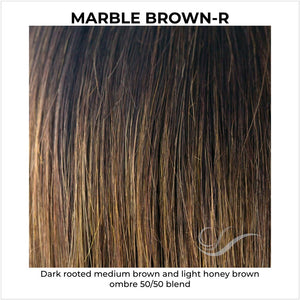 Marble Brown-R-Dark rooted medium brown and light honey brown ombre 50/50 blend