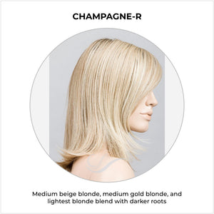 Melody by Ellen Wille in Champagne-R-Medium beige blonde, medium gold blonde, and lightest blonde blend with darker roots