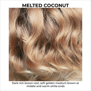 Melted Coconut -Dark rich brown root, soft golden medium brown at middle and warm white ends