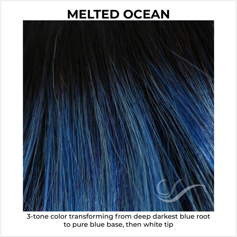 Melted Ocean-3-tone color transforming from deep darkest blue root to pure blue base, then white tip