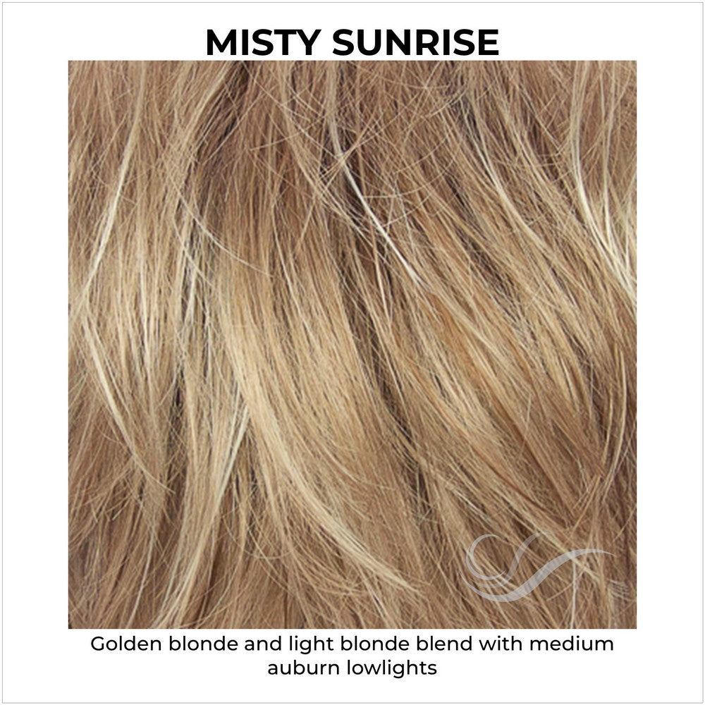 Misty Sunrise-Golden blonde and light blonde blend with medium auburn lowlights
