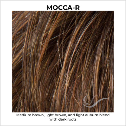 Mocca-R-Medium brown, light brown, and light auburn blend with dark roots