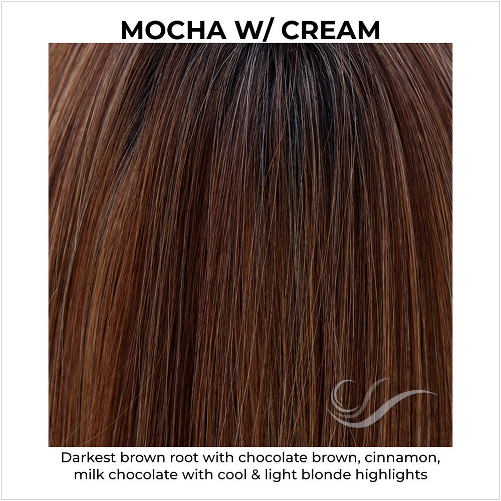 Mocha with Cream-Darkest brown root with chocolate brown, cinnamon, milk chocolate with cool & light blonde highlights