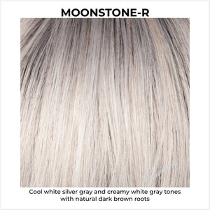 Moonstone-R-Cool white silver gray and creamy white gray tones with natural dark brown roots