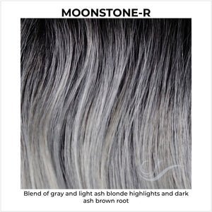 Moonstone-R-Blend of gray and light ash blonde highlights and dark ash brown root