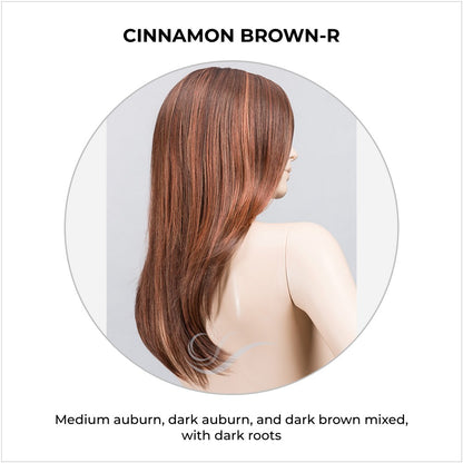 Music by Ellen Wille in Cinnamon Brown-R-Medium auburn, dark auburn, and dark brown mixed, with dark roots