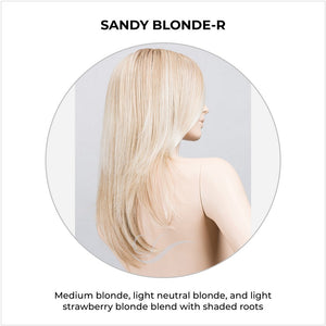 Music by Ellen Wille in Sandy Blonde-R-Medium blonde, light neutral blonde, and light strawberry blonde blend with shaded roots