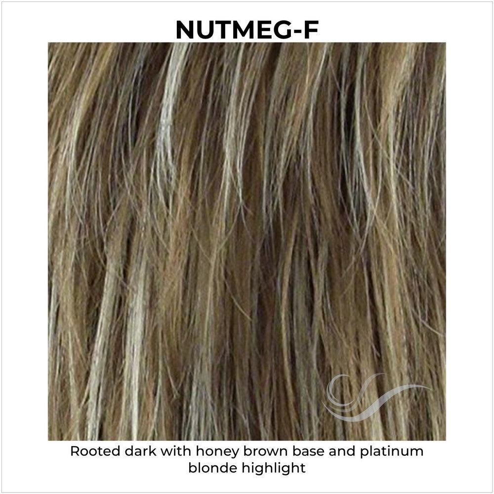 Nutmeg-F-Rooted dark with honey brown base and platinum blonde highlight