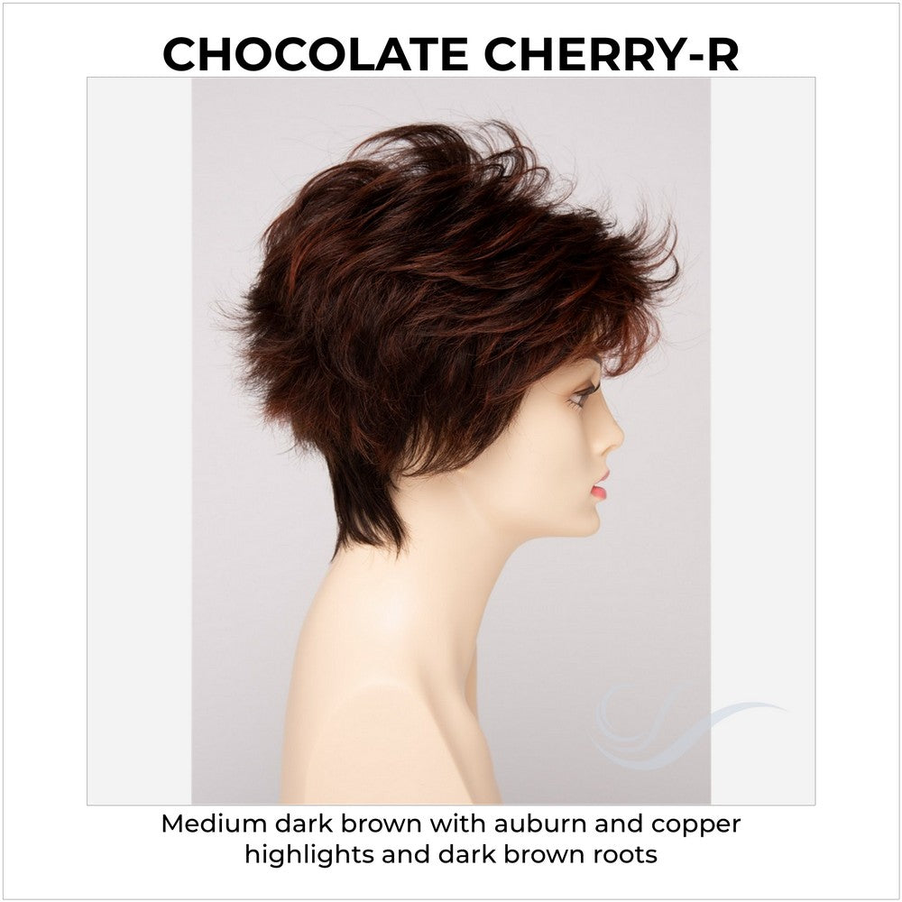 Olivia By Envy in Chocolate Cherry-R-Medium dark brown with auburn and copper highlights and dark brown roots