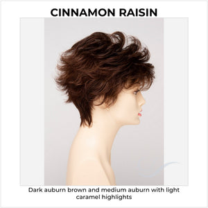 Olivia By Envy in Cinnamon Raisin-Dark auburn brown and medium auburn with light caramel highlights