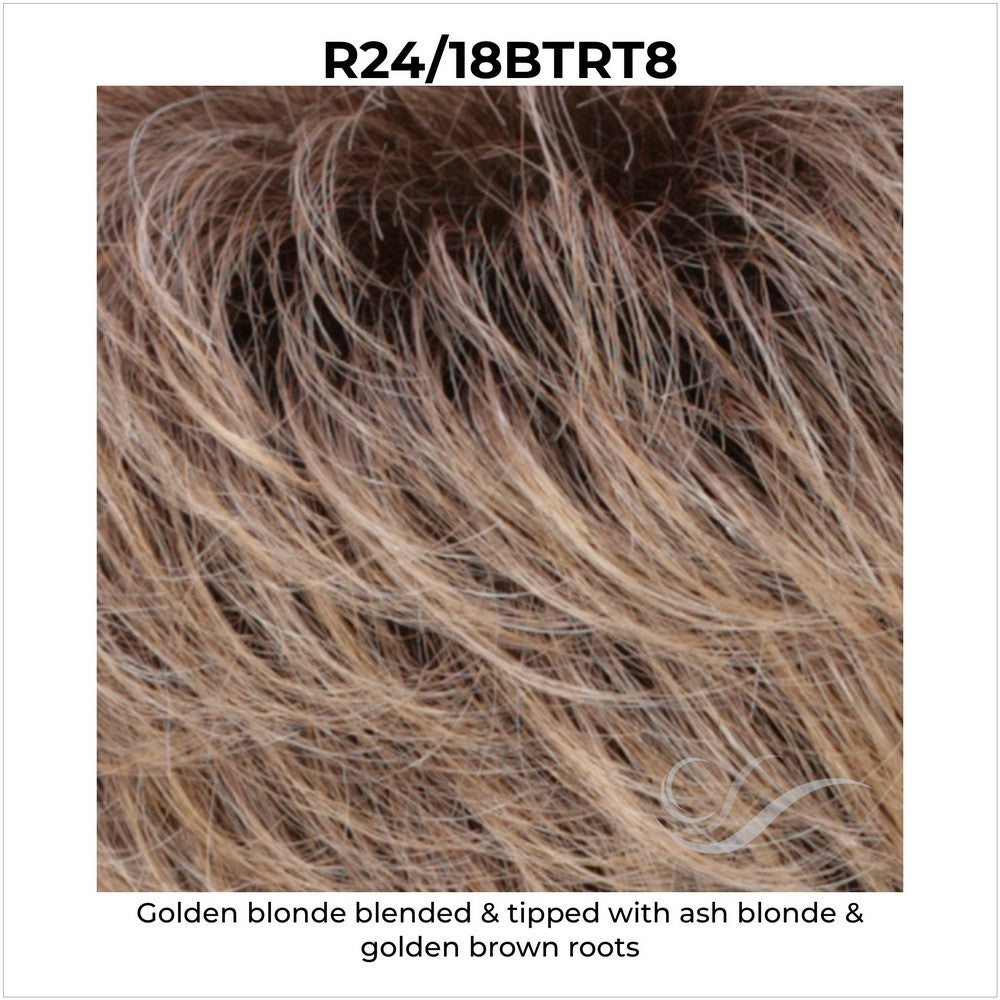 R24/18BTRT8-Golden blonde blended & tipped with ash blonde & golden brown roots