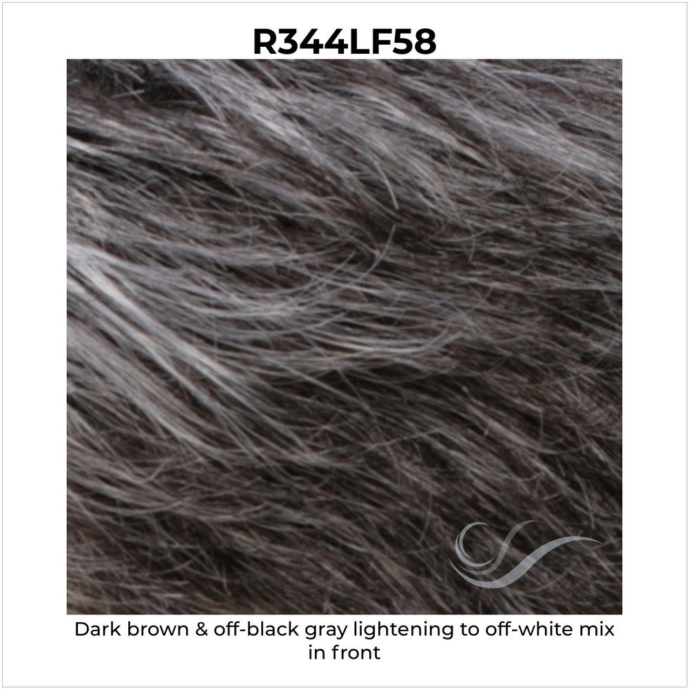 R344LF58-Dark brown & off-black gray lightening to off-white mix in front