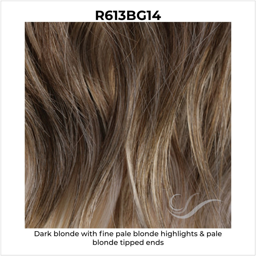 R613BG14-Dark blonde with fine pale blonde highlights & pale blonde tipped ends