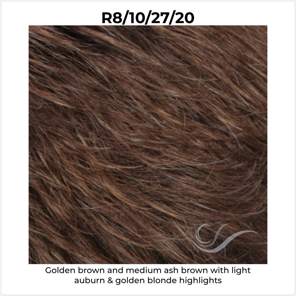 R8/10/27/20-Golden brown and medium ash brown with light auburn & golden blonde highlights