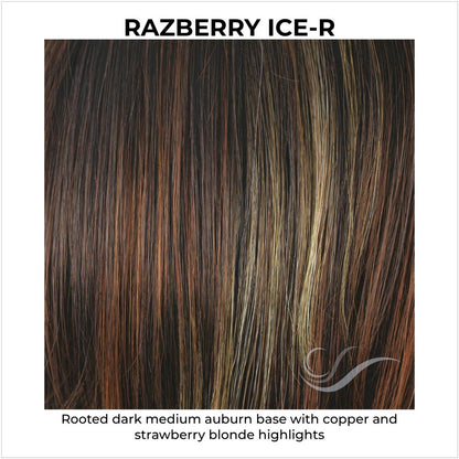 Razberry Ice-R-Rooted dark medium auburn base with copper and strawberry blonde highlights