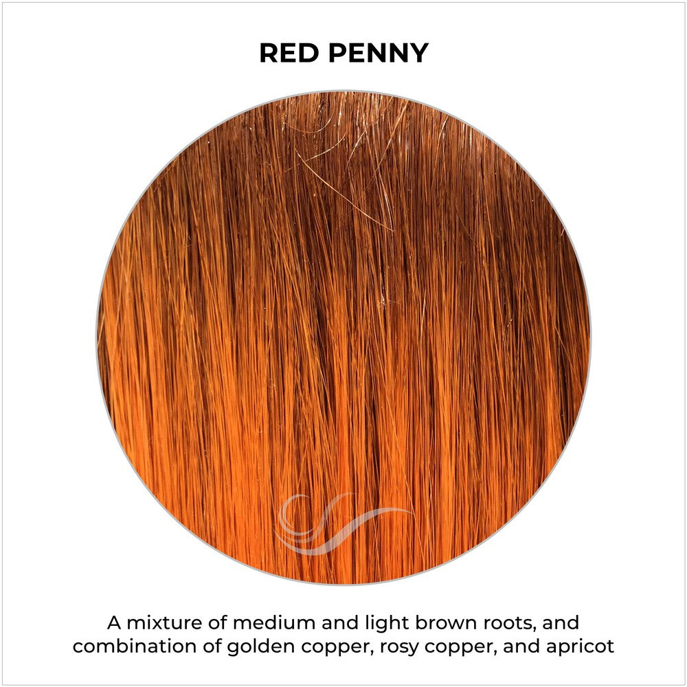 Red Penny-A mixture of medium and light brown roots, and combination of golden copper, rosy copper, and apricot