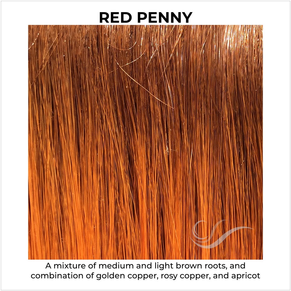 Red Penny-A mixture of medium and light brown roots, and combination of golden copper, rosy copper, and apricot