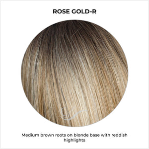 Rose Gold-R-Medium brown roots on blonde base with reddish highlights