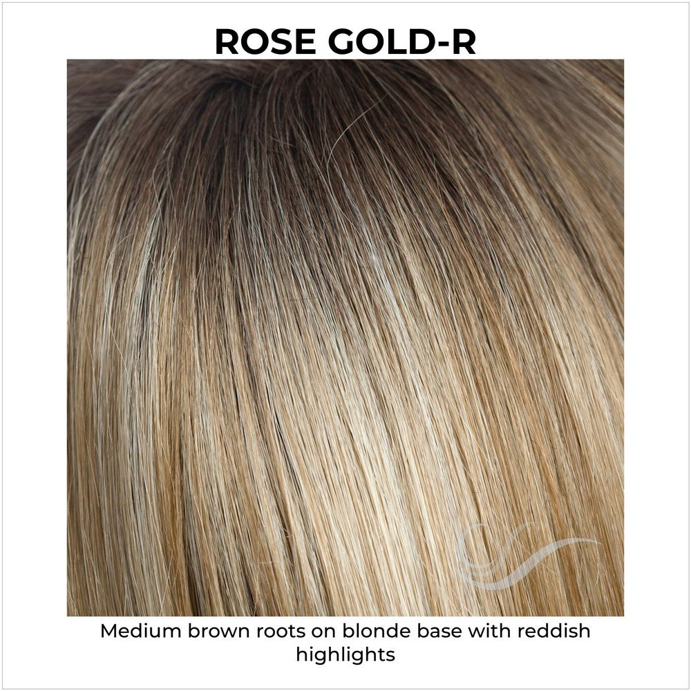 Rose Gold-R-Medium brown roots on blonde base with reddish highlights